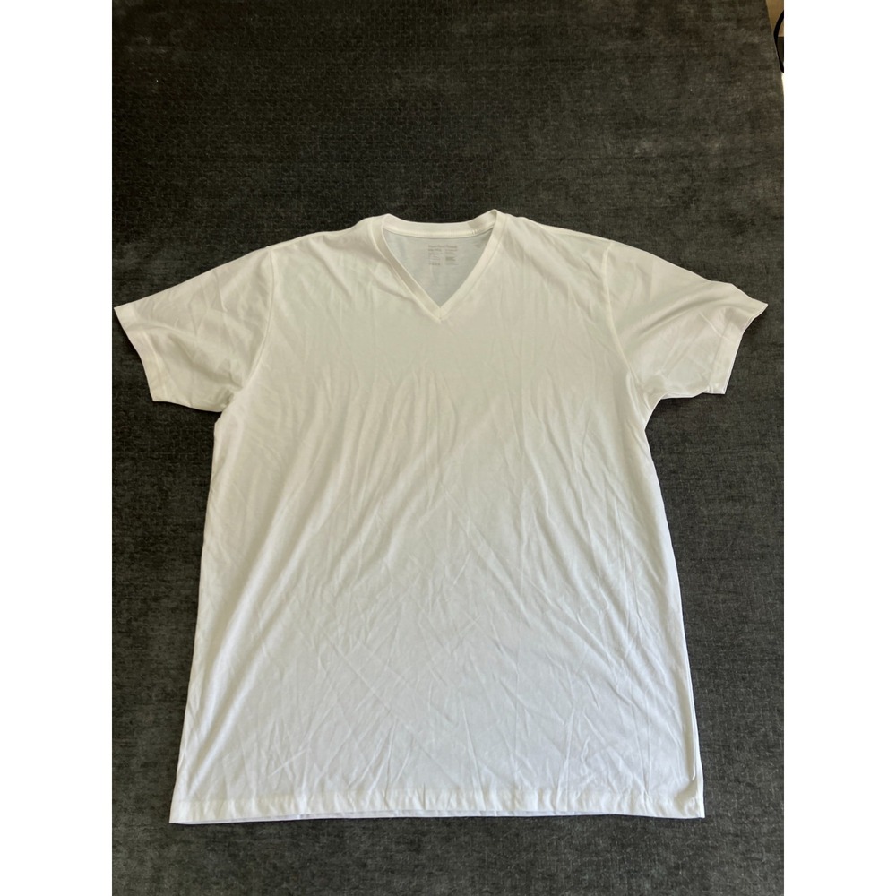 Fresh Clean Threads T-Shirt Mens 2XL White Cotton‎ Short Sleeve V-Neck Casual